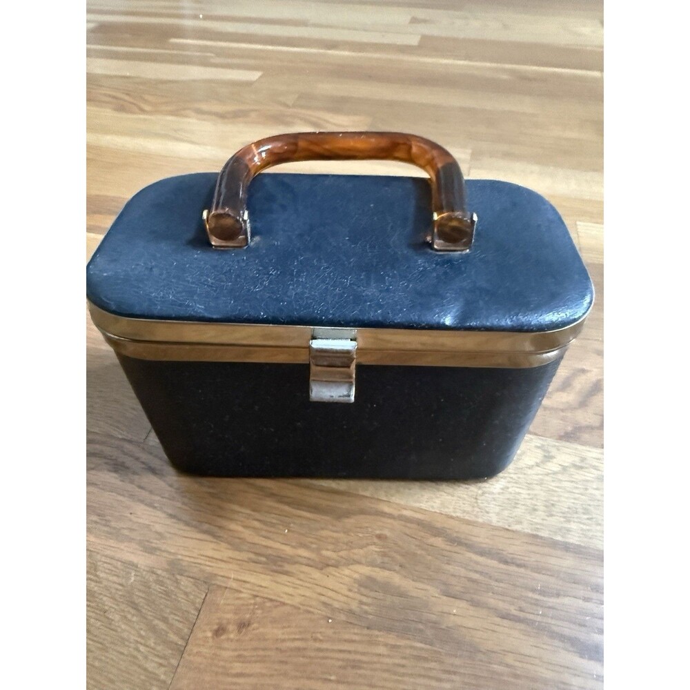 Vintage Julius Resnick Navy Box Purse with Lucite Handle Paisley Lining 8x5x4
